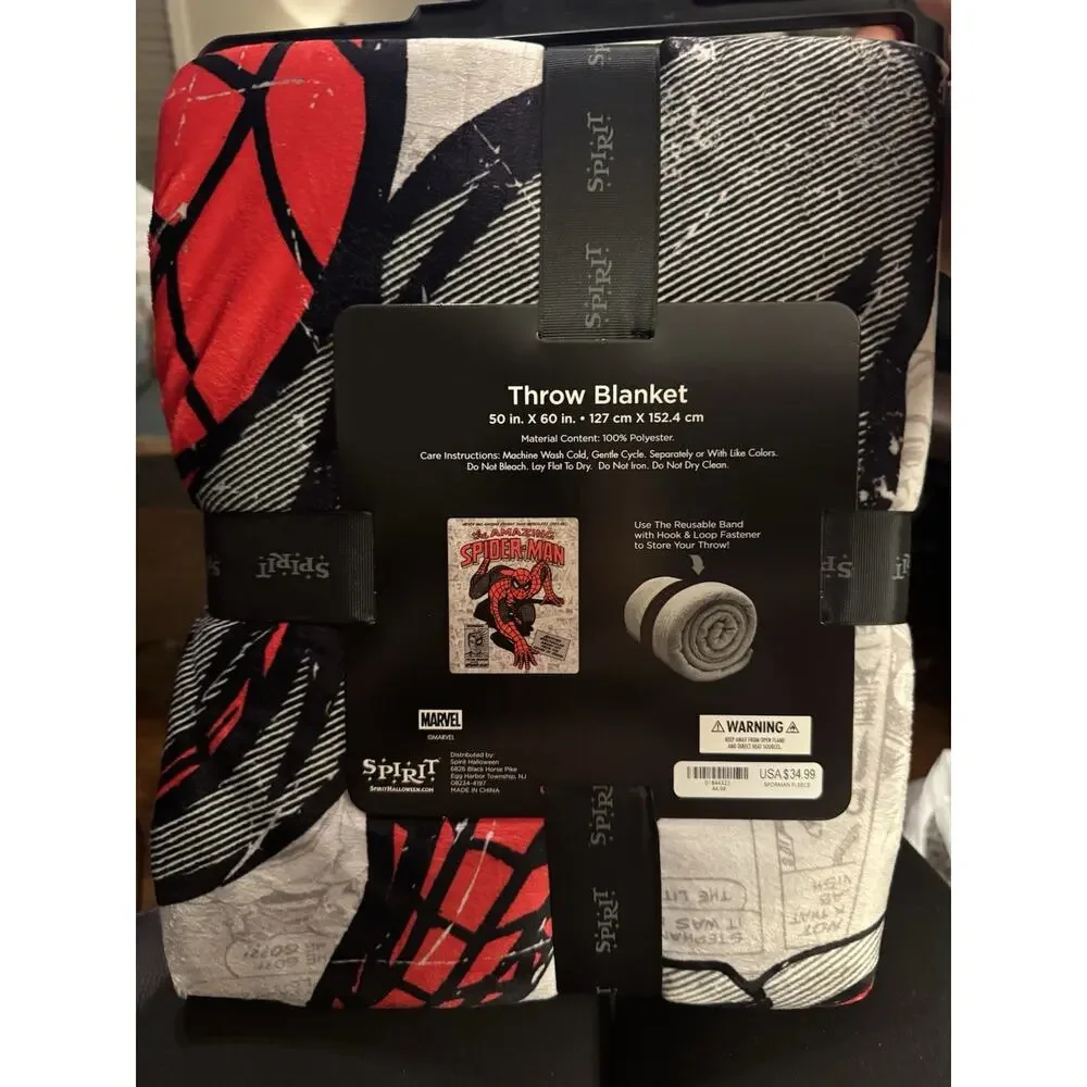 Spirit Halloween Spider-Man Throw Blanket 50x60 Marvel Fleece NWT